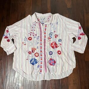 Johnny Was Embroidered Blouse Top Women’s Size 3X Floral Button Down